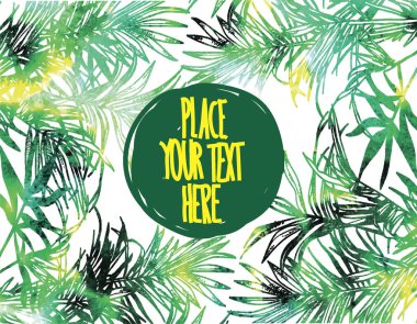 Tropik bitkilerle dolu bir arka plan. Palmiye yaprakları, orman... .