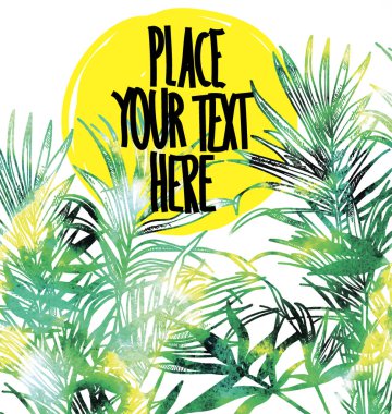 Tropik bitkilerle dolu bir arka plan. Palmiye yaprakları, orman... .