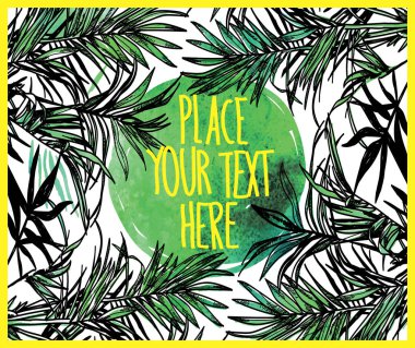 Tropik bitkilerle dolu bir arka plan. Palmiye yaprakları, orman... .