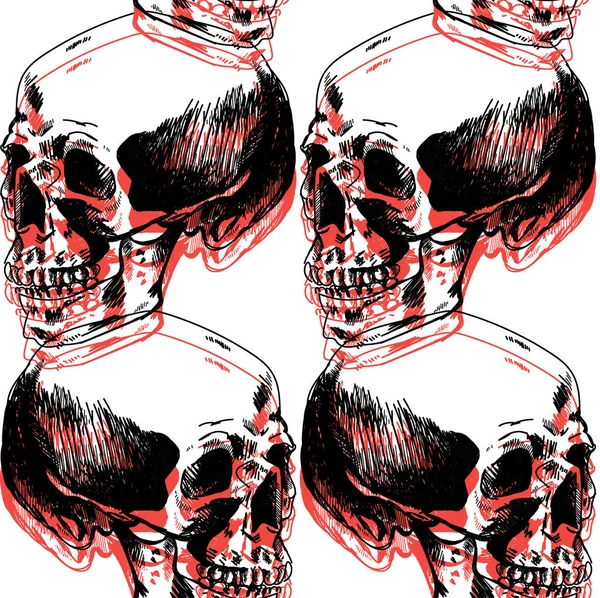 Seamless Pattern Human Skulls Mystical Pattern Vintage Style Drawing Hand — ストックベクタ