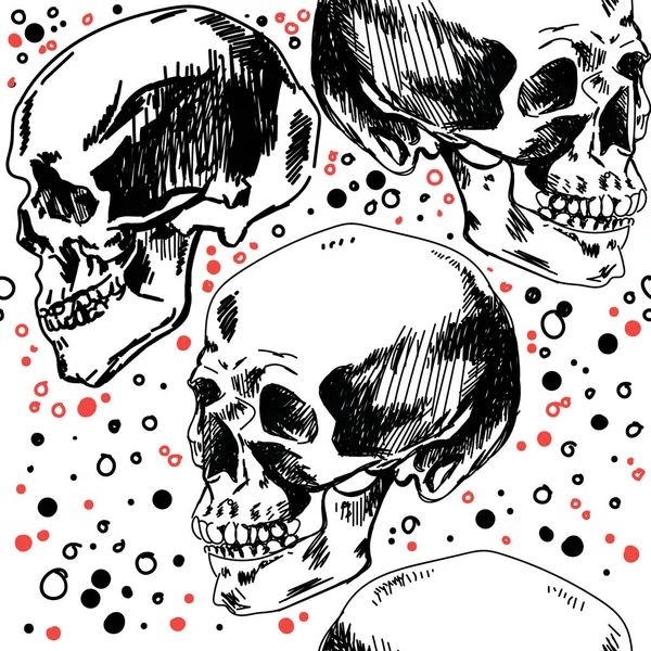 Patrón Inconsútil Con Cráneos Humanos Patrón Místico Estilo Vintage Dibujo — Archivo Imágenes Vectoriales