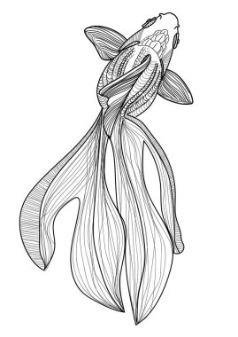 Japon Balığı. Meditasyon renkleri, karalama renkleri. Desenler, çizgiler, noktalar.