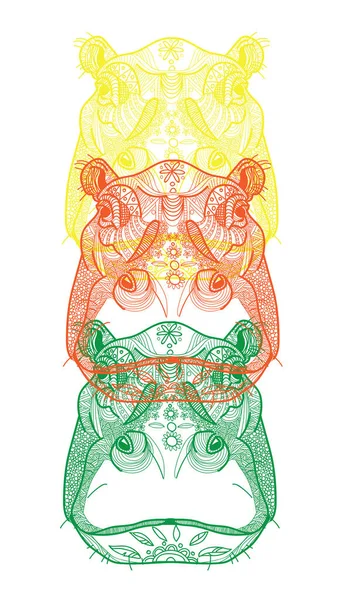 Hippo Doodling Coloração Coloração Meditativa Padrões Pontos Riscas Animais Giros —  Vetores de Stock
