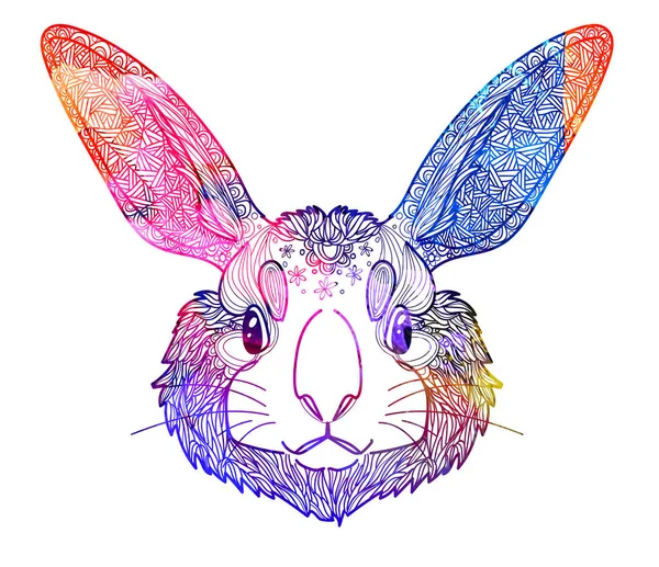 Head Rabbit Stylish Multi Colored Freehand Drawing Antistress Coloring Page — Stock Vector