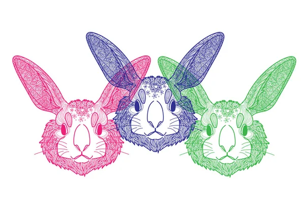 Голова Кролика Стильный Разноцветный Свободный Рисунок Антистрессовая Раскраска Мандала Шаблоны — стоковый вектор