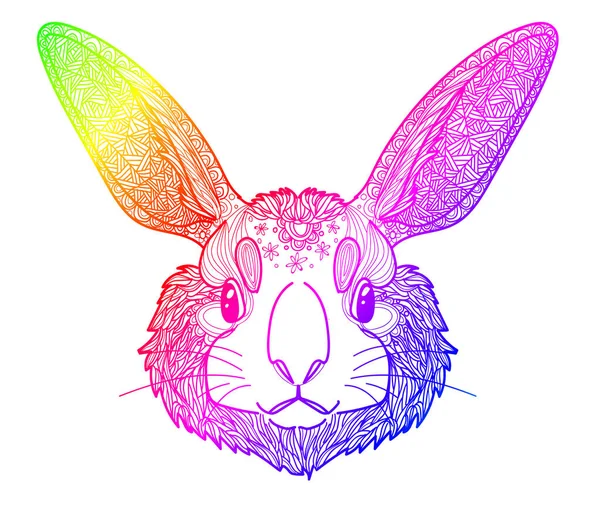 Testa Coniglio Elegante Disegno Multicolore Mano Libera Pagina Colorare Antistress — Vettoriale Stock