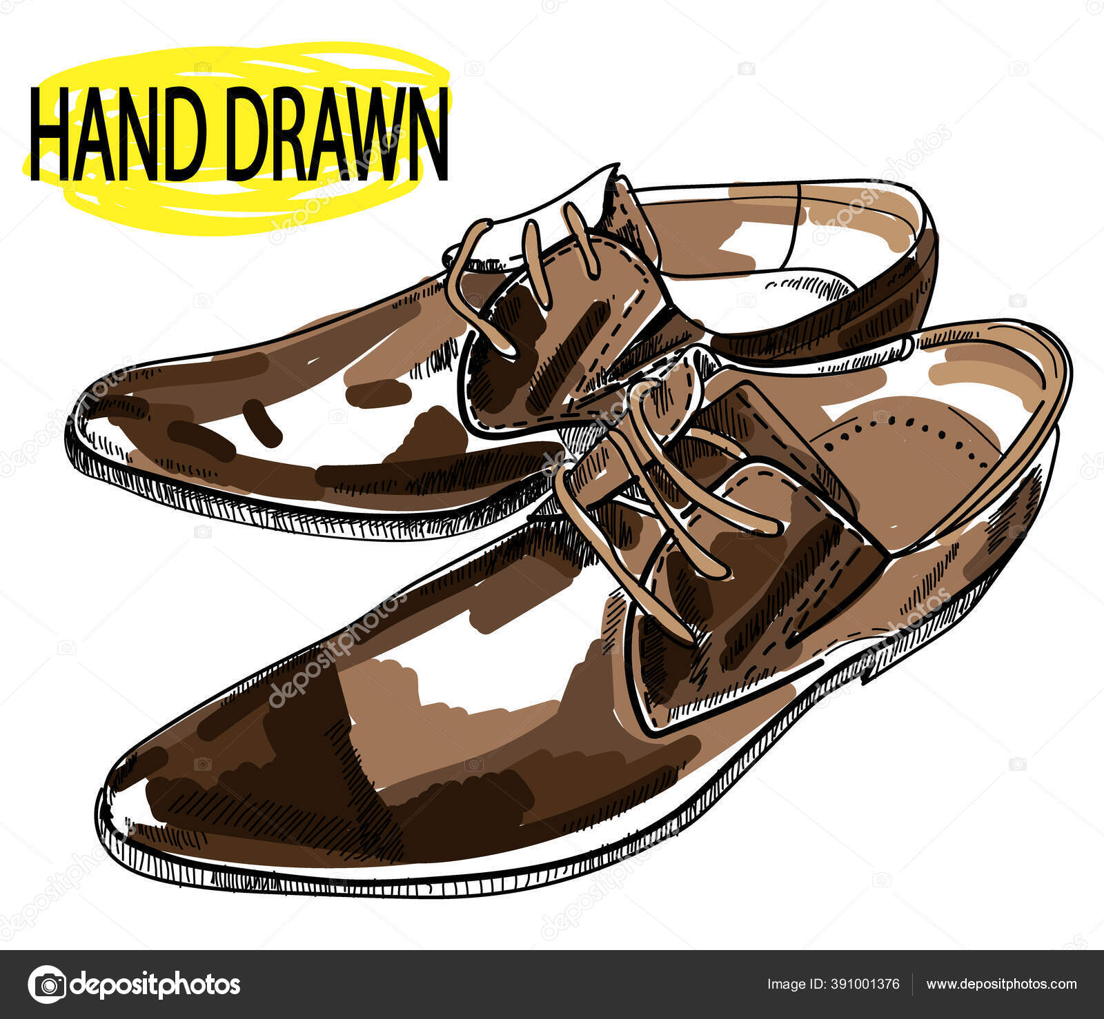 Male Shoes Drawing Hand Vintage Style Stylish Men's Shoes Stock