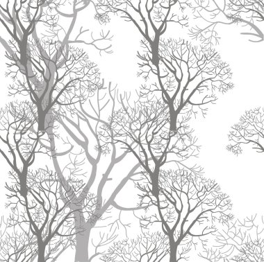 Çıplak ağaçlarla kusursuz desen. Şık bir el yazısı çizimi. Sonbahar, kış, mevsimler .
