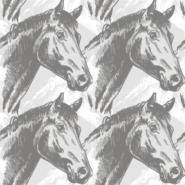 Klasik tarzda atlarla kusursuz bir desen. El ile gerçekçi çizim.