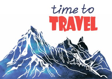 Dağlar. Vektör serbest çizim. Kart için stok yapıyorum, poster. Seyahat zamanı..