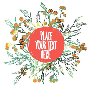 Olgun böğürtlen ve yapraklarla dolu dallar. Şifalı bitkiler, doğal özler. Metnin için stil arkaplanı .