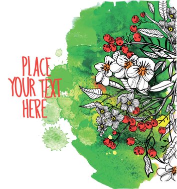 Olgun böğürtlen ve yapraklarla dolu dallar. Şifalı bitkiler, doğal özler. Metnin için stil arkaplanı .