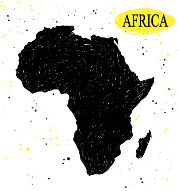 Afrika. Noktalar ve gölgelerle elle çiziliyor. Sarı, siyah, beyaz.