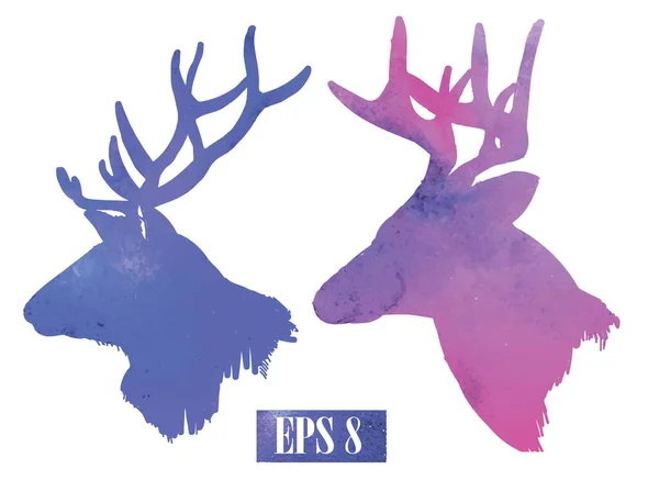 Deer Head Male Deer Big Horns Texture Paint — Stock Vector