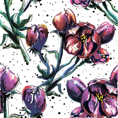 Şakayık çiçekli kusursuz desen. Klasik tarzda elle çizim yapmak. Boyanın dokusunu..