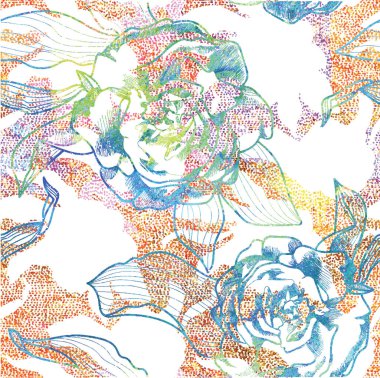 Şakayık ve güllerle kusursuz bir desen. Şık bir arka plan. Doku suluboya boya.