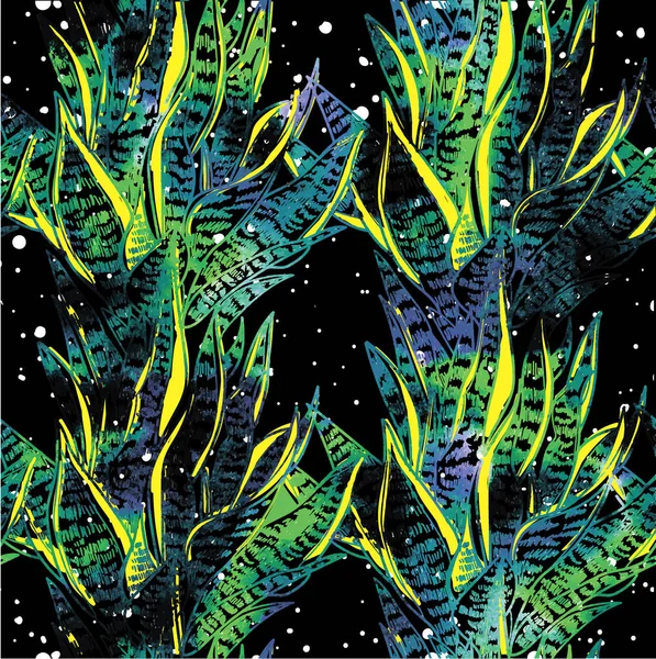 Seamless pattern with tropical plants. Drawing by hand. Simple, a child's drawing. Exotic plants, tropical background.