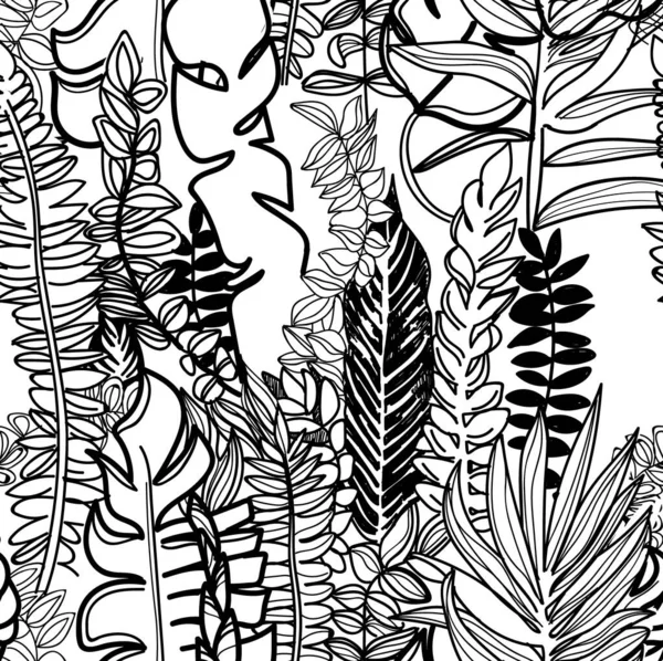 Nahtloses Muster Tropischer Pflanzen Handzeichnen Kinderzeichnen Stilvoller Sommerhintergrund Vintage Stil — Stockvektor