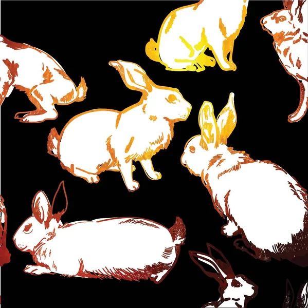 Бесшовный Рисунок Кроликами Зайцами Симпатичное Прошлое Свободное Рисование Винтажном Стиле — стоковый вектор