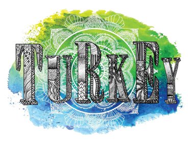 Hindi. Şablonlu güzel harfler. Elle çizim, meditasyon renkleri. Etnik tarz, yoga..