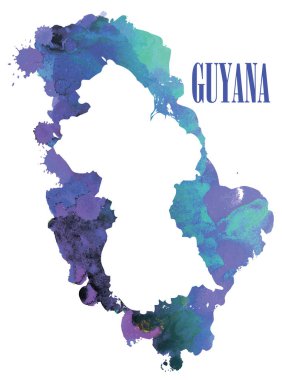Guyana. Yüksek detaylı vektör haritaları. Sprey suluboya boya.