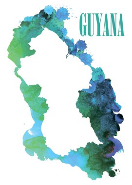 Guyana. Yüksek detaylı vektör haritaları. Sprey suluboya boya.