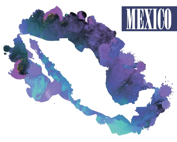 México Mapas Vetoriais Detalhados Pulverizar Tinta Aquarela — Vetor de Stock