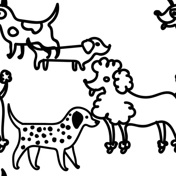 Бесшовный Рисунок Собаками Детская Раскраска Медитативная Раскраска Чихуахуа Ротвейлер Лабрадор — стоковый вектор