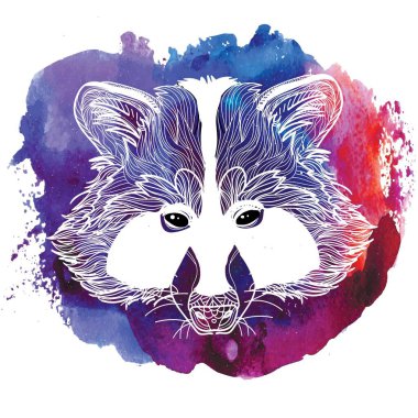 Rakun kafa. Klasik tarzda elle çizim yapmak. Meditasyon renkleri. Çocuklar için boyama. Oklar, noktalar, desenler, dalgalar.