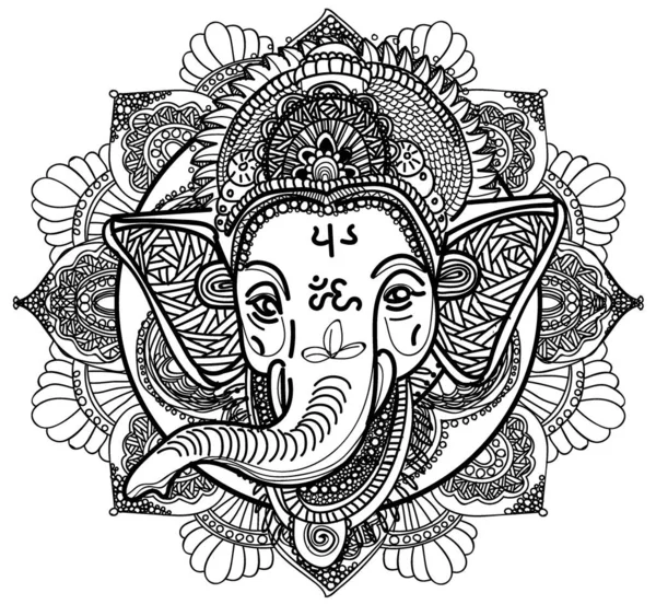 Ganesha bir tanrı. Fil kafası. Hint tanrısı, dini sembol. Elle çizim.