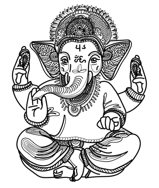 Ganesha God Head Elephant Indian Deity Religious Symbol Drawing Hand — Stock Vector