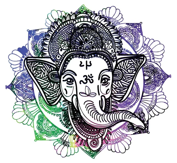 Ganesha Dios Cabeza Elefante Deidad India Símbolo Religioso Dibujo Mano — Vector de stock