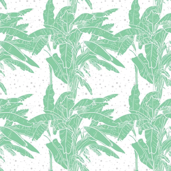 Patrón Sin Costuras Con Palmeras Plátano Hojas Grandes Plantas Tropicales — Vector de stock