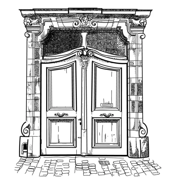 Puerta Antigua Puerta Estilo Moderno Puerta Madera Con Estuco Ventana — Vector de stock