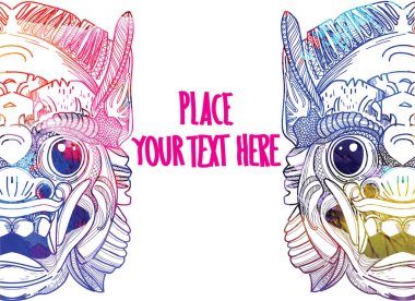 Demon mask Thailand. Logo, symbol. Meditative coloring antistress. Background for text. vector Demon mask Thailand. Logo, symbol. Meditative coloring antistress. Background for text. vector