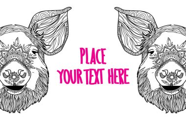 Domuz yavrularının arka planı. Boyama kitabı karalıyorum. Detaylı bir çizim. Meditasyon renkleri. Noktalar, vuruşlar, desenler.