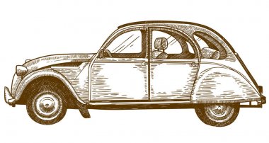 vintage araba gravür çizim illüstrasyon