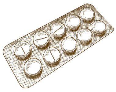 engraving illustration of blister with pills clipart
