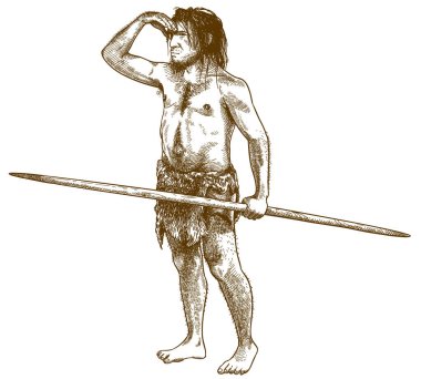 engraving illustration of caveman clipart