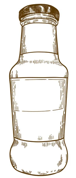 Gravure tekening illustratie van saus fles — Stockvector