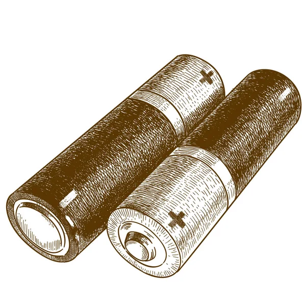 Gravure illustratie van twee batterijen — Stockvector