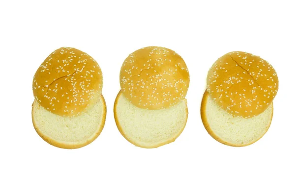 Hamburger Chléb Izolované Bílém Pozadí Horní Pohled — Stock fotografie