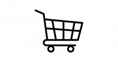 Alışveriş arabası ince çizgi ikonu, süpermarket alışveriş trolü ana hatları beyaz arka planda izole edilmiş ikon tarzı. 4K simge hareketi grafik canlandırması