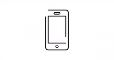 Akıllı Telefon İnce çizgi simgesi, Cep telefonu ana hatları simgesi biçimi beyaz ve siyah arkaplanda izole. 4K simge hareketi grafik canlandırması