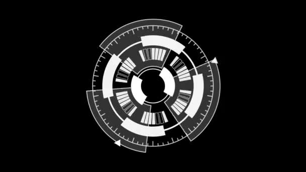 White Circular Hud Reload Shoot Анимация Голограммы Вращается Черном Фоне — стоковое видео
