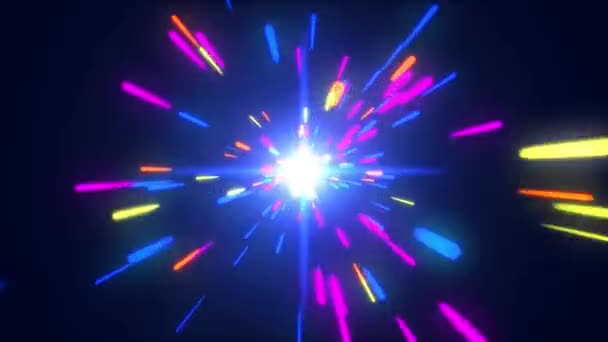 Abstracte Hyperruimte Sprong Sterren Sporen Blauw Roze Kleur Neon Gloeiende — Stockvideo