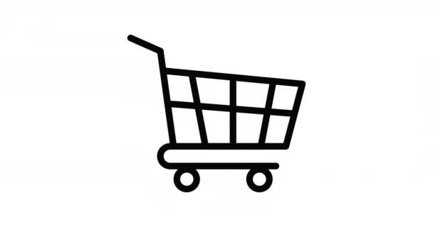 Shopping Cart Icona Linea Sottile Supermercato Shopping Trolly Contorno Icona — Video Stock