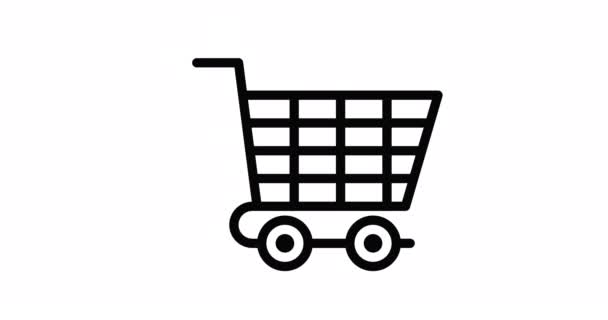 Nákupní košík Tenká čára ikona, Supermarket nákupní trolly obrys ikony styl izolovaný na bílém pozadí. Animace pohybu ikon 4K