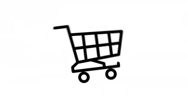 ショッピングカート細い線アイコン スーパーマーケットのショッピングトロリー白い背景に隔離されたアイコンスタイルをアウトライン 4Kアイコンモーショングラフィックアニメーション — ストック動画