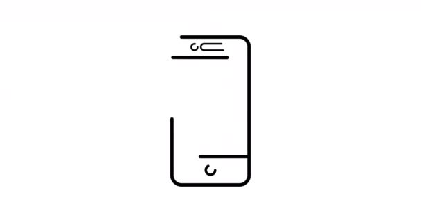 Smartphone Icône de ligne mince, style d'icône de contour de téléphone portable isolé sur fond blanc et noir. animation graphique mouvement icône 4K 